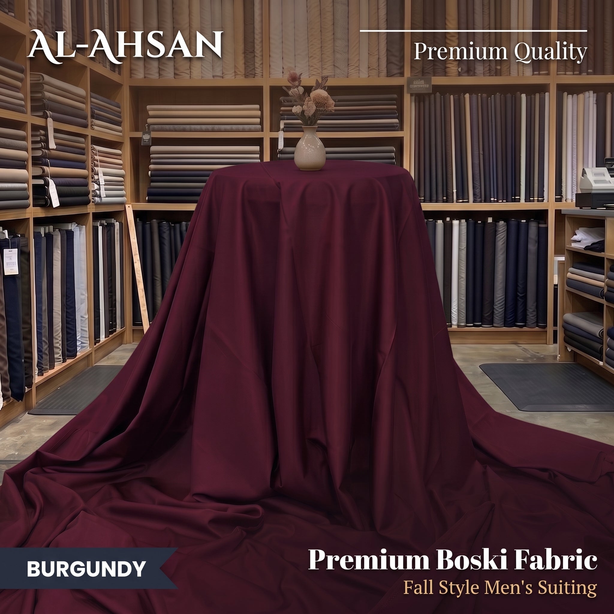 Al Ahsan Premium Boski Fabric - Burgundy