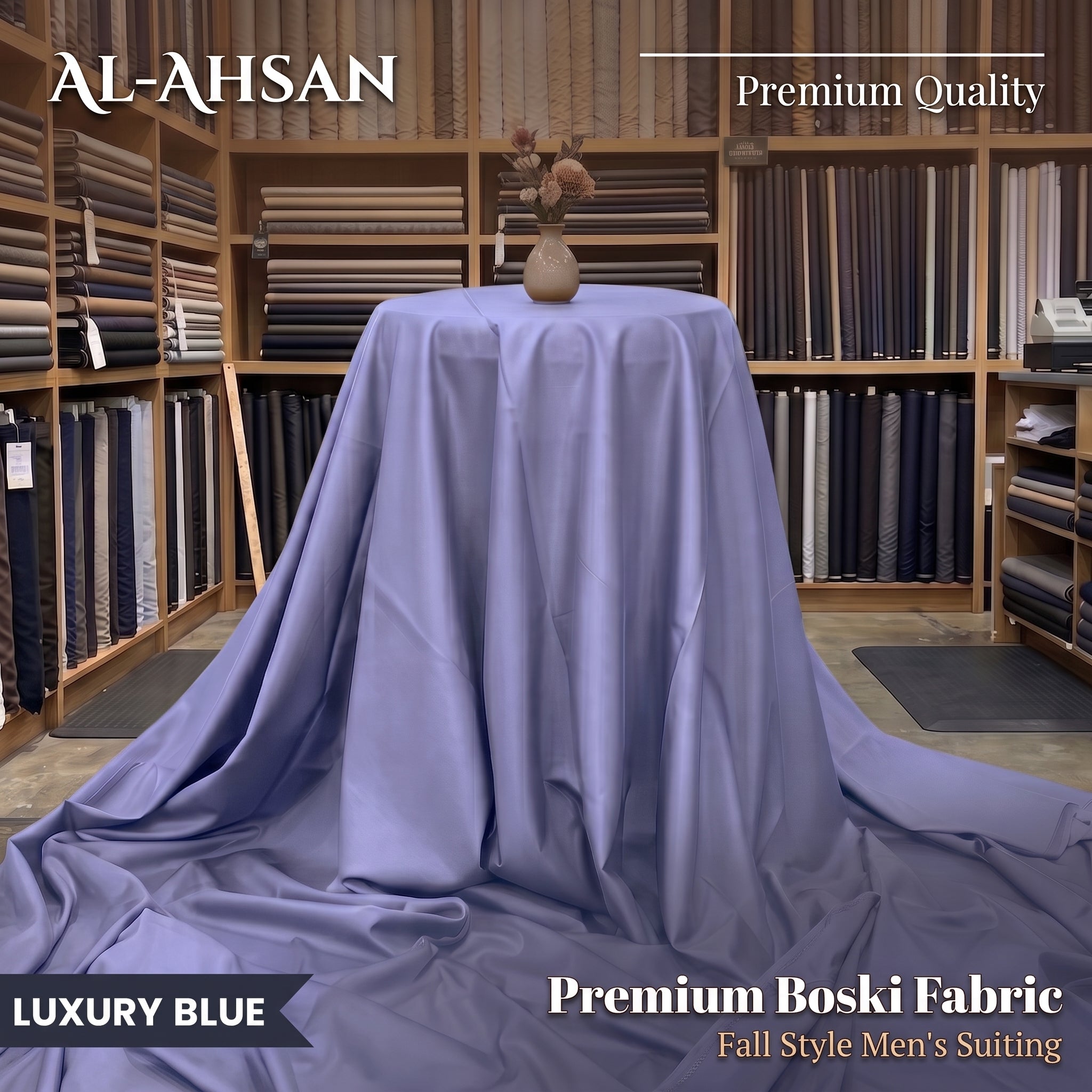 Al Ahsan Premium Boski Fabric - Luxury Blue