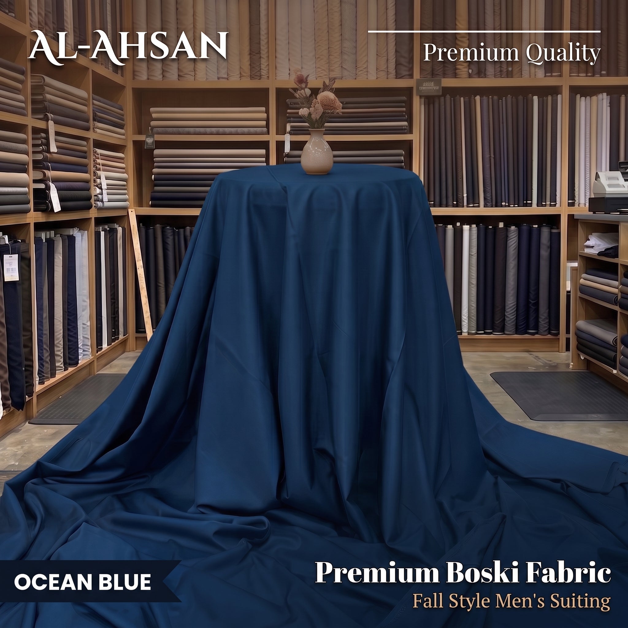Al Ahsan Premium Boski Fabric - Ocean Blue