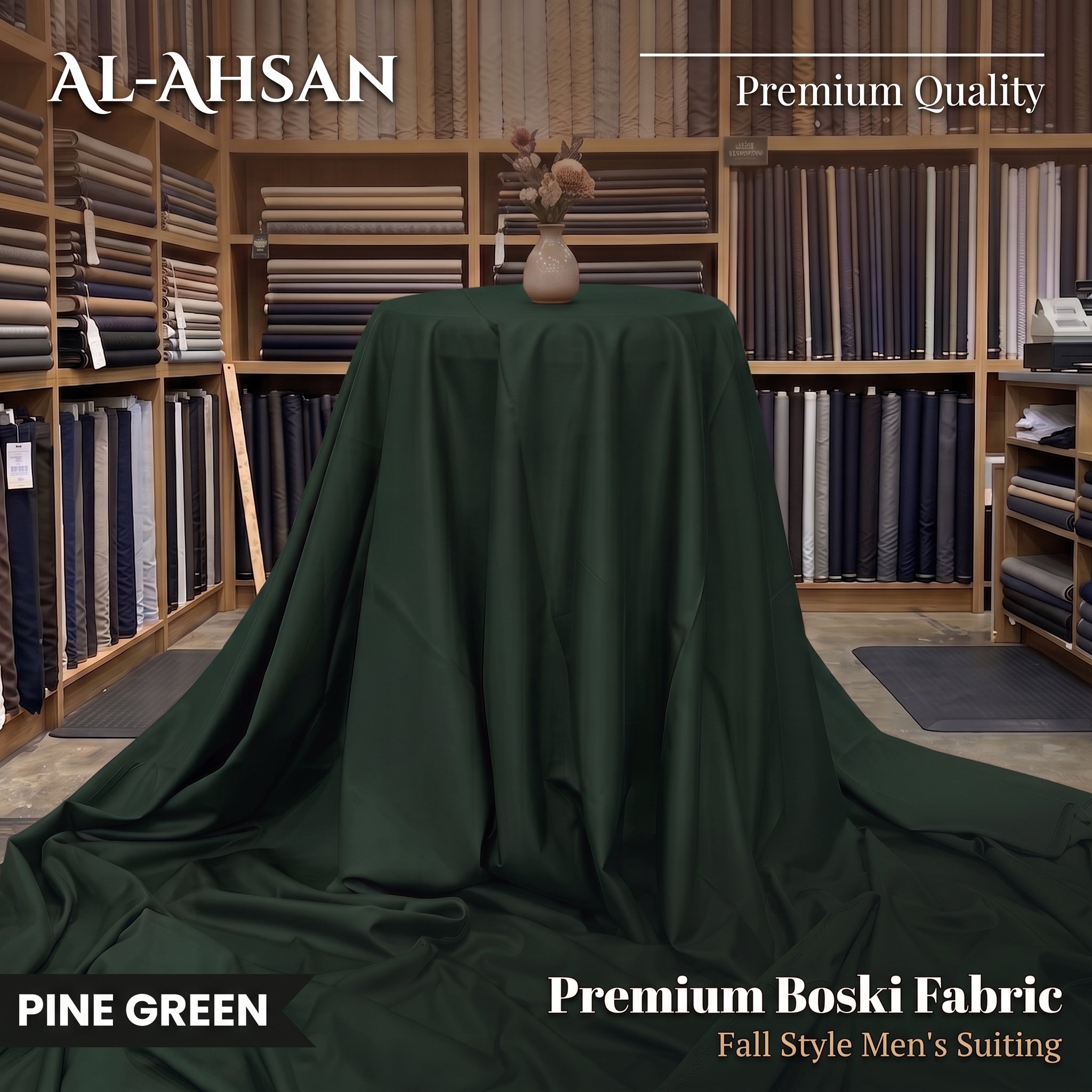 Al Ahsan Premium Boski Fabric - Pine Green