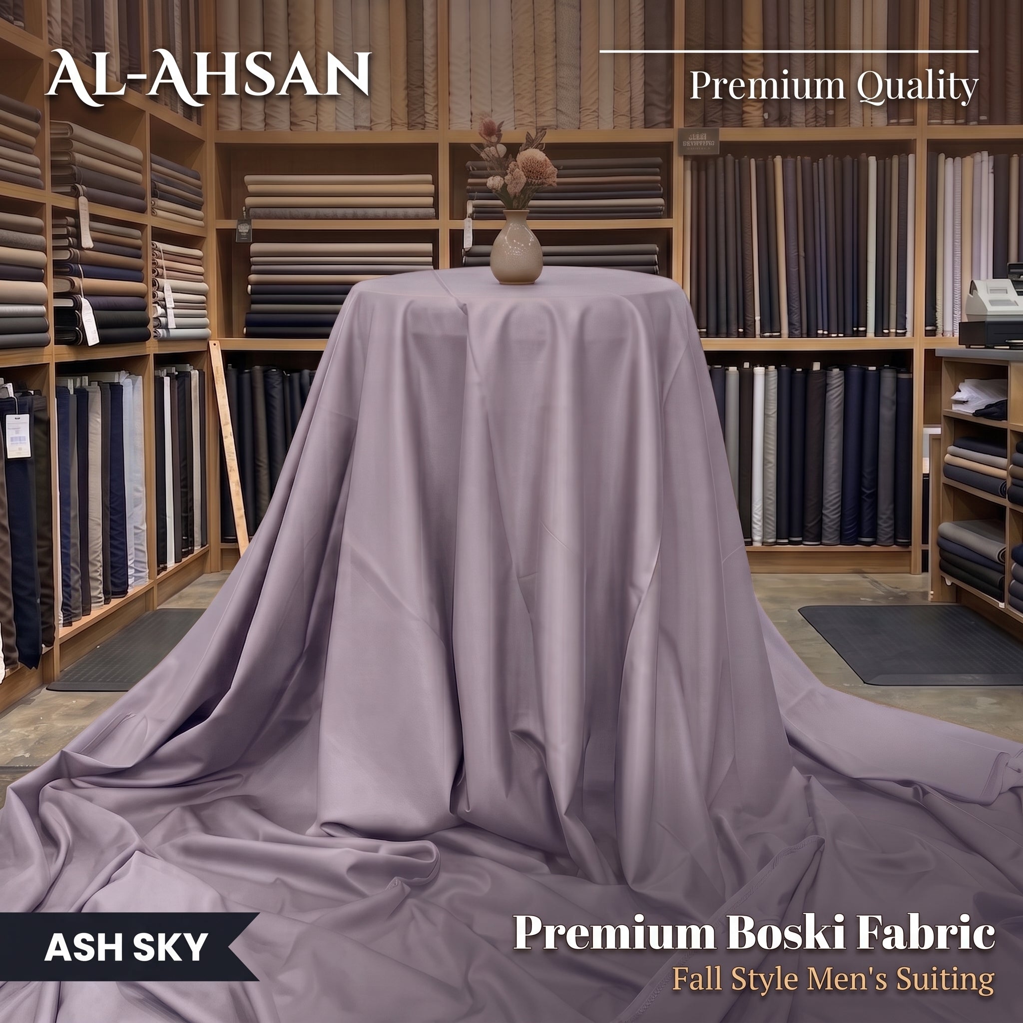 Al Ahsan Premium Boski Fabric - Ash Sky