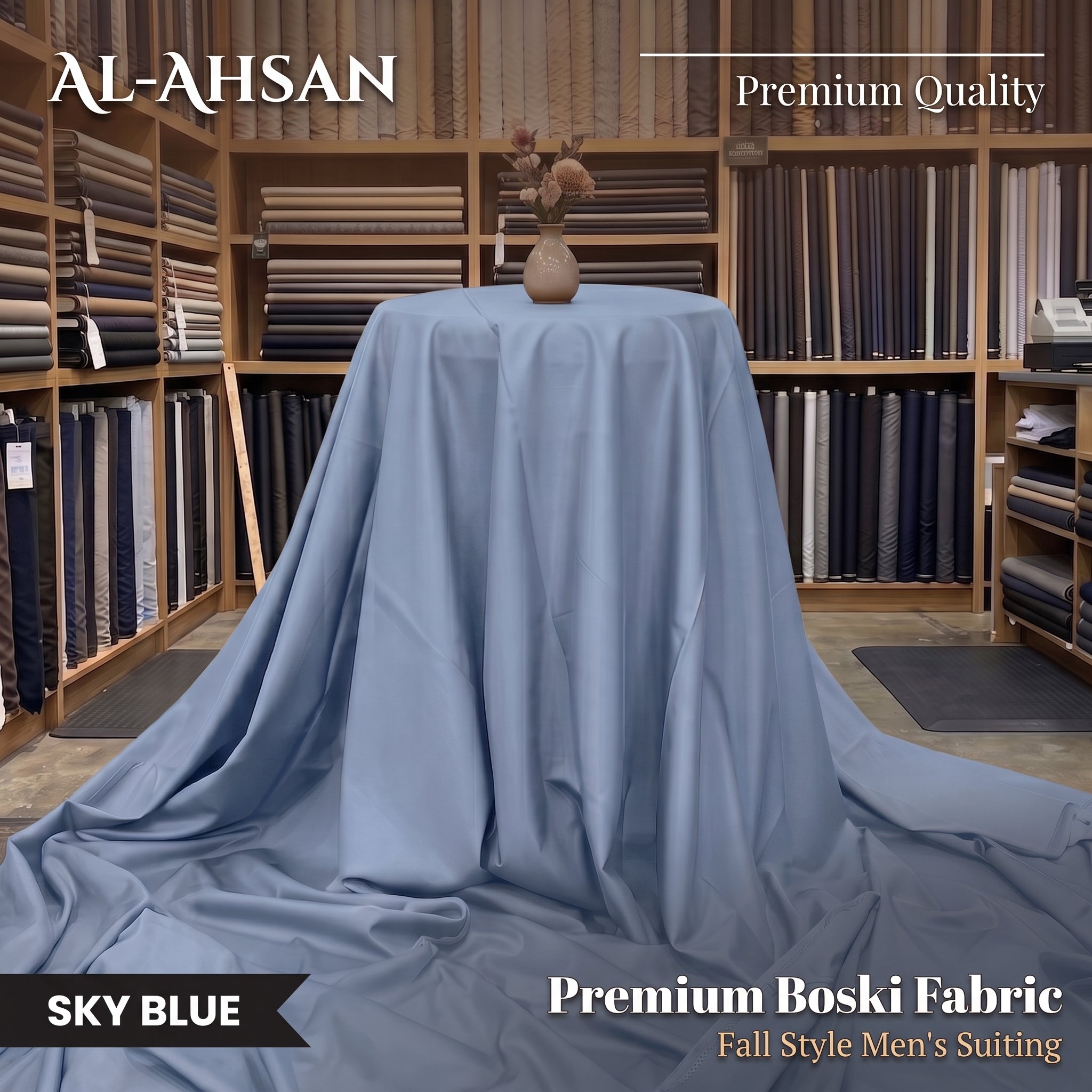 Al Ahsan Premium Boski Fabric - Sky Blue