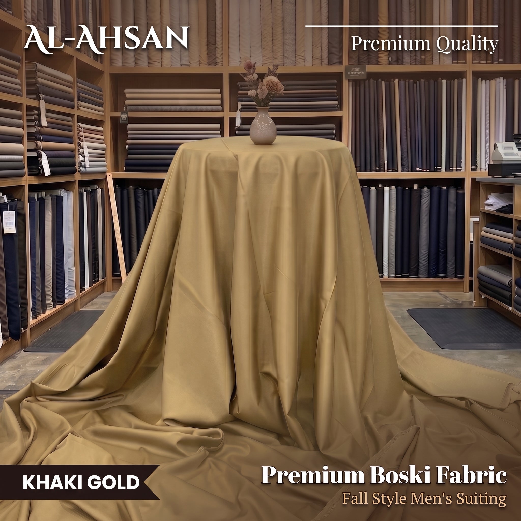 Al Ahsan Premium Boski Fabric - Khaki Gold