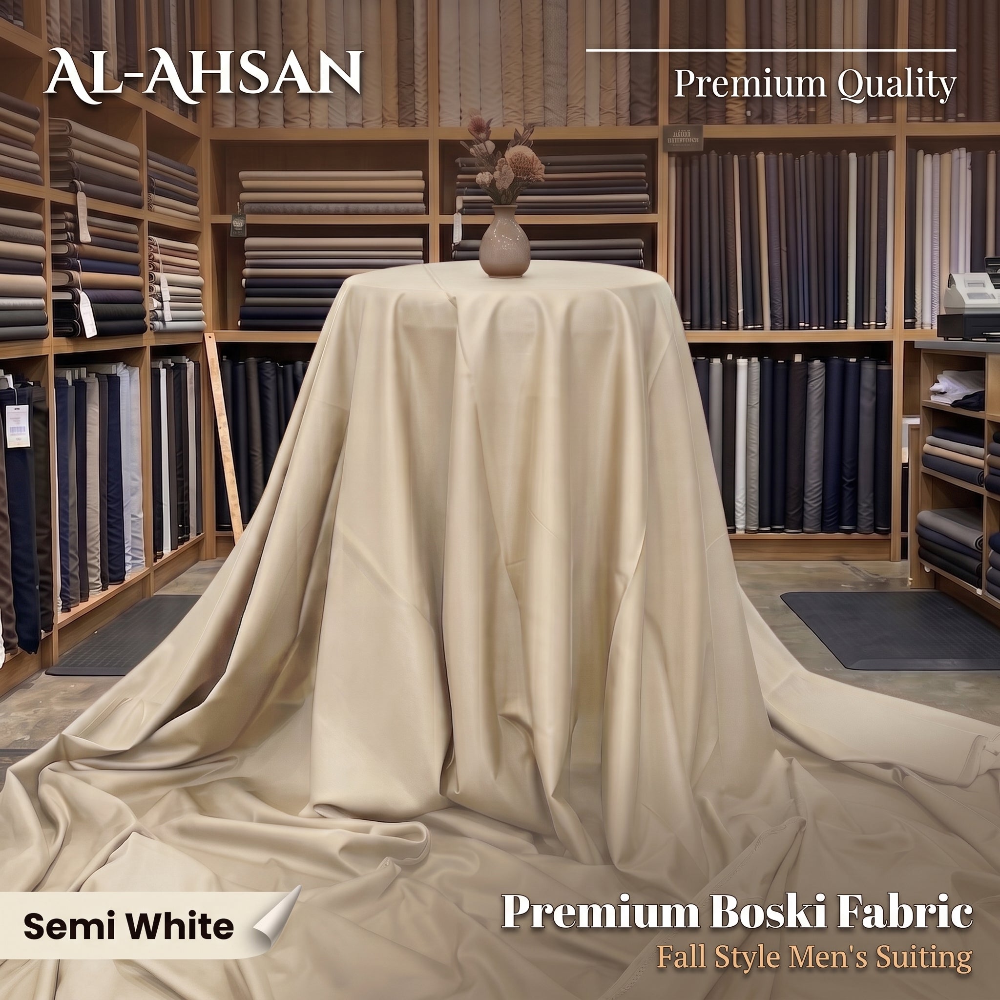 Al Ahsan Premium Boski Fabric - Semi White