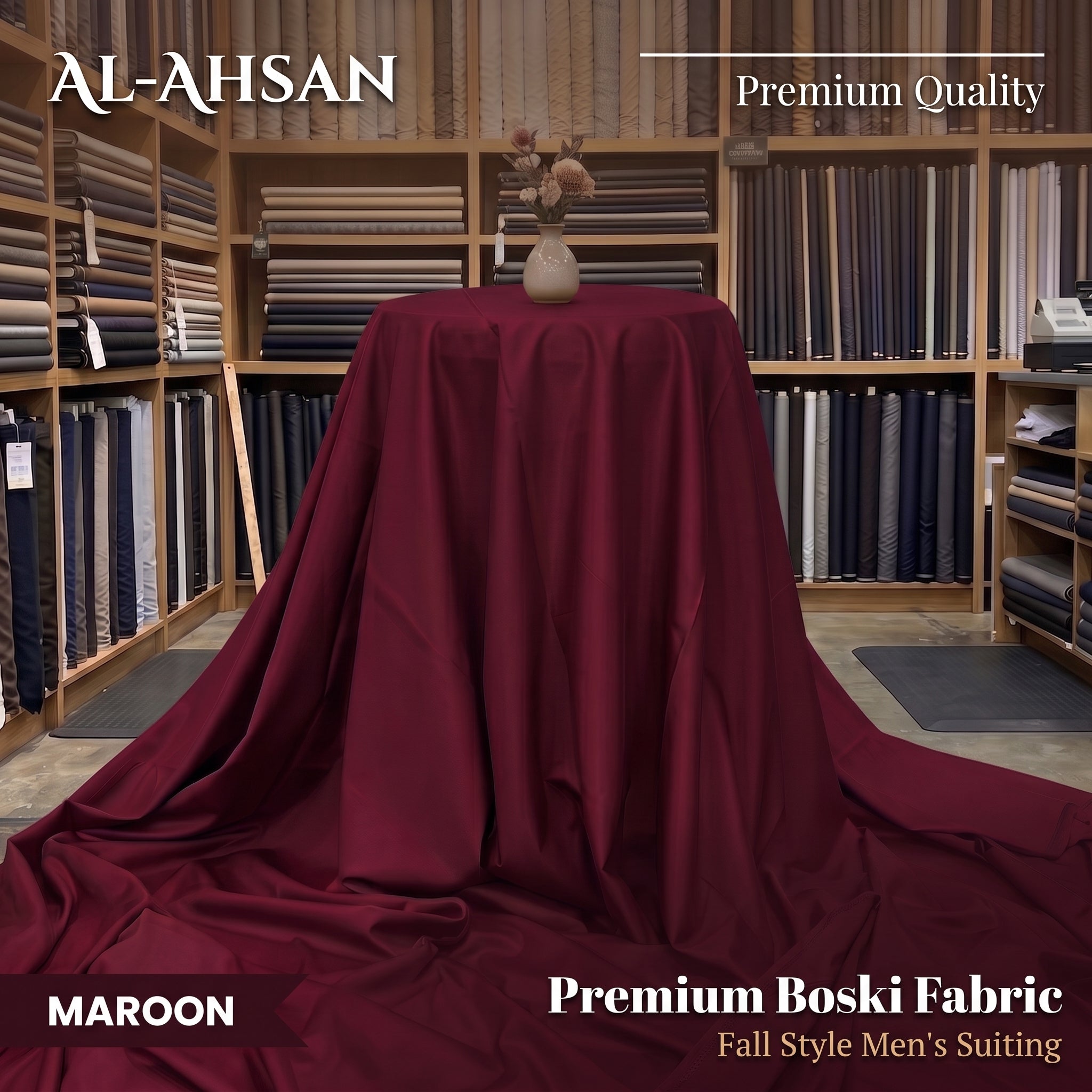 Al Ahsan Premium Boski Fabric - Maroon